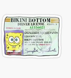 Pegatina Spongebob Squarepants Licencia de conducir Fake Certificates, Spongebob Birthday Party, Stickers Cool, Snapchat Stickers, Christmas Dance, Hxh Characters