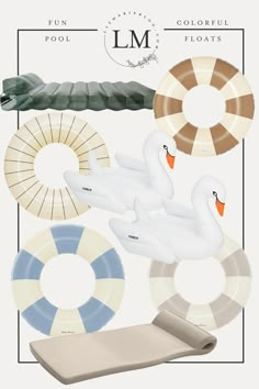 an image of different types of floats and ducks