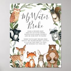 a card with animals and leaves on it that says, don't say baby