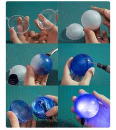 the process of making an ornament out of plastic balls