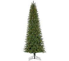 a tall artificial christmas tree with lights on it's top and bottom branches in the shape