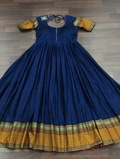 Irkal Saree Dress, Traditional Long Frocks Indian Pattu, Cotton Long Dress Designs, Blue Long Frock, Baby Frock Design, Long Frock Designs, Anarkali Dress Pattern