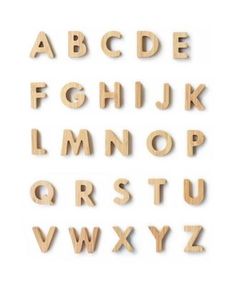 wooden letters and numbers are arranged in the shape of an english alphabet on a white background