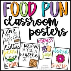 food pun classroom posters with words and pictures