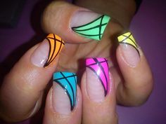 N Asymmetrical Nails, 80s Inspired Nails, Coral Nails With Design, Nails Tech, Green Acrylic Nails, Fingernail Designs, Coral Nails, French Tip Nail Designs, Square Nail Designs