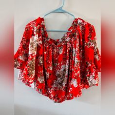 Red Floral Top Size Small. New. Never Worn. Red Summer Blouse For Vacation, Summer Vacation Red Blouse, Red Summer Blouse With Floral Print, Red Floral Print Blouse For Vacation, Red Floral Print Blouse For Summer, Red Floral Print Summer Tops, Red Floral Top, Floral Top, Red Floral