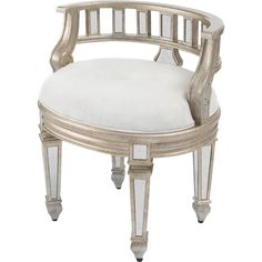 an antique style chair with white upholstered seat and armrests, on a white background