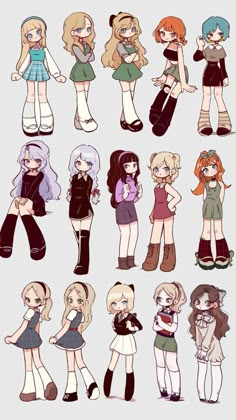 many different cartoon characters are shown in the same drawing style, each with different hair colors