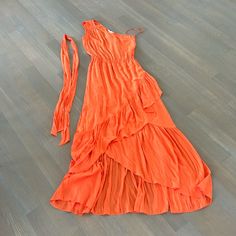 New With Tags. Never Worn Chic Orange One-shoulder Maxi Dress, Summer Evening Dress With One Shoulder, Orange Silk Maxi Dress For Summer, Orange Summer Maxi Dress For Evening, Silk One-shoulder Dress For Brunch, One Shoulder Silk Dresses For Brunch, Summer Silk Dress For Party, One Strap Dresses, Cutout Gown