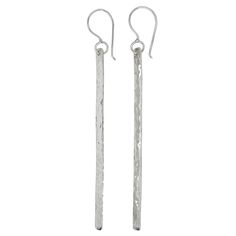 Our long stick earrings are fun, beautiful, and simple...a perfect earring for every outfit! -- Available in sterling silver or 14k gold. Available in 2" or 3". Hand Forged Long Drop Earrings For Everyday, Elegant Hand Forged Everyday Earrings, Elegant Hammered Rectangular Earrings, Elegant Everyday Hand Forged Earrings, Elegant Rectangular Hammered Earrings, Elegant Hammered Linear Earrings For Gift, Elegant Hammered Sterling Silver Linear Earrings, Elegant Hammered Long Drop Earrings, Elegant Long Drop Hammered Earrings