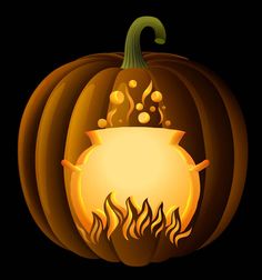 a carved pumpkin with flames coming out of it