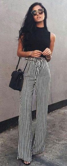 Spring Outfit Women, Black And White Striped Pants, Womens Business, Classy Summer Outfits, Business Casual Summer, Thrifted Outfits, Stylish Clothes For Women