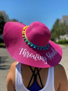 Beach Floppy Beach Vinyl Pink Fuschia Hat Personalized Bride | Etsy Wedding Pool Party, Floppy Beach Hat, Vinyl Trim, Floppy Hats, Beach Honeymoon, Personalized Hats, Beach Attire, Personalized Bride, Summer Chic