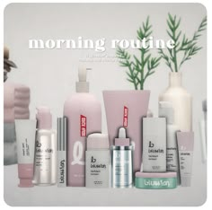 an advertisement for the skin care brand is shown with various products in front of it