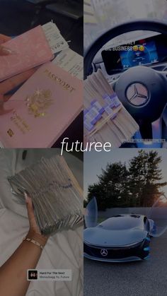 the collage shows different types of cars and their drivers'dashboards, with text that reads future