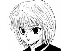 an anime character with short hair and big eyes, wearing a black shirt and tie