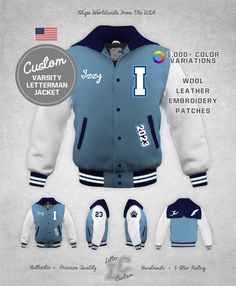 Custom Varsity Letterman Jacket White Leather & Columbia Wool Zipper Hood Authentic LetterCustom® Ha Letterman Jacket Pictures, Letterman Jacket Patches, Prom Jacket, Dance Jackets, Senior Jackets, Letter Jacket, Varsity Jacket Women, Varsity Letterman Jackets, Letterman Jackets