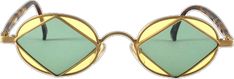 Retro Gold Sunglasses With Glass Lenses, Retro Gold Sunglasses With Mirrored Lenses, Gold Retro Sunglasses With Mirrored Lenses, Vintage Gold Sunglasses With Glass, Yellow Sunglasses With Mirrored Lenses For Formal Occasions, Formal Yellow Sunglasses With Mirrored Lenses, Vintage Montana, Claude Montana, Green And Yellow