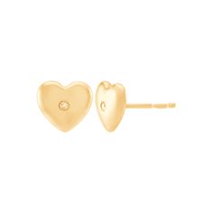 An adorable pair of earrings that are great for all ages. These small stud hearts include a round-cut diamond accent in the center and are crafted in 10K yellow gold. They make the perfect gift for that special person you love. Size: one size.  Gender: female.  Age Group: adult. Yellow Gold Diamond Heart Earrings For Anniversary, Yellow Gold Heart Cut Earrings With Diamond Accents, Heart Cut Yellow Gold Earrings With Diamond Accents, Yellow Gold Round Heart Earrings Fine Jewelry, Anniversary Yellow Gold Heart Earrings With Diamond Accents, Valentine's Day Yellow Gold Diamond Heart Earrings, Fine Jewelry Yellow Gold Heart Earrings With Diamond Accents, Heart Cut Yellow Gold Diamond Earrings For Valentine's Day, Yellow Gold Round Heart Earrings