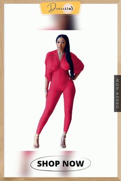 Sexy Women's Clothing Deep V Neck Solid Color Pleated Ruched Bodycon One Piece Jumpsuits Fitted Ruched Jumpsuits And Rompers For Night Out, Ruched Jumpsuits And Rompers For Night Out, Fitted Ruched Jumpsuits And Rompers For Spring, Spring Fitted Ruched Jumpsuits And Rompers, Color Pick, Deep V Neck, Deep V, 1 Million, Jumpsuit Romper