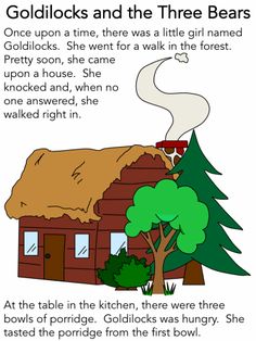 a poem about goldilocks and the three bears in front of a small cabin