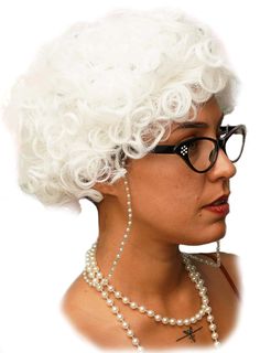 PRICES MAY VARY. Old lady cosplay set: this gray hair wig set has 5 pieces total, the gray wig, wigcap, faux pearl bead necklace, cateye glasses, and glass chain. Fits most people, the inner lining of the grey old lady wig is elastic and it fits for kids, for adults, and most people. Quality materials, the granny wig is made of quality synthetic fiber, wig cap is made of nylon. The granny or grandma glasses are black with rhinestones in the corners. The pearl necklace is longer than most others Older Women Curly Hairstyles, Old Lady Wig, Women Curly Hairstyles, Granny Wig, Grandma Costume, Grey Hair Wig, Wig Costume, Short Shag Haircuts, Festival Gear