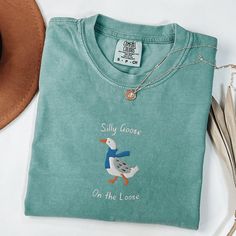 Cute Tees, Silly Goose, Comfort Colors Shirt, Crew Neck Shirt, 로고 디자인, Embroidered Sweatshirts, Funny Shirt, Embroidered Shirt