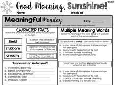 a printable worksheet for the morning and evening with some words to describe