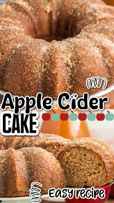 an apple cider cake is cut into slices