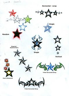 an image of star tattoo designs on white paper