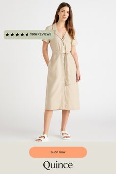 This midi linen dress should be in every wardrobe. Made from 100% organic linen and designed to be versatile, with elegant buttons down the front, and two pockets at the waist, and adjustable removable belt for the perfect fit.  | Quince | Women's Short Sleeve Dress in Driftwood, Size XL, Linen Chic Linen Button-up Dress, Casual Linen Workwear Dress With Button Closure, Casual Linen Dress For Work With Button Closure, Summer Midi Dress With Buttoned Pockets, Fitted Linen Button-up Midi Dress, Fitted Linen Belted Shirt Dress, Beige Button-up Linen Summer Dress, Beige Linen Button-up Dress For Summer, Beige Button-up Linen Dress For Summer