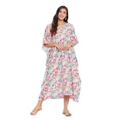 100% Polyester Pull-On Closure Material: 100% Polyester Pattern: Floral & Leaf Print Size: Fits Perfectly To Us Plus Size 1x To 3x Color: Pink Length: 52 Inches Sleeve Style: Kimono 3/4 Sleeve Neck Style: V-Neckline Model: Sg152-8396 Care Instruction: Hand Wash/Machine Wash Uses: Wedding Gown, African Dress, Caftan Dress, Tunic Tops, Bohemian Dresses, Medieval Dress, Robes, Kaftan, Boho Dress, Poncho, Christmas Gift, Beaches, Summer Dresses, Night Gowns, Sundress, Full-Length Dress, Party Dress, Printed Summer Sleepwear For Vacation, Summer Printed Sleepwear For Vacation, Multicolor Floral Print V-neck Sleepwear, Summer Multicolor Sleepwear For Vacation, V-neck Beach Sleepwear For Summer, Pink Beach Dress For Holiday, Summer Floral Print Sleepwear For Vacation, Summer Sleepwear With Floral Print For Vacation, Floral Print Sleepwear For Vacation