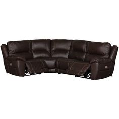 Load up on comfort in a cool, clean-lined and contemporary way with this power reclining sectional in chocolate brown. Rest assured, the leather match upholstery is enriched with a pebble grain effect for authentic appeal and enhanced with jumbo stitching for dramatic contrast. It features a one-touch power control with adjustable positions, along with an Easy View™ adjustable headrest that allows a primo view of the TV even when you're reclined. Extended ottomans provide extra length for leg comfort. A zero-draw USB plug-in at your fingertips lets you charge up as you chill out. Grain Effect, Chocolate Leather, Reclining Sectional, Power Recliners, Ashley Furniture, Chocolate Brown, Recliner, Sectional, Ottoman