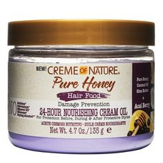 DAMAGE PREVENTION Creme of Nature Pure Honey Hair Food Damage Prevention LeaveIn Treatment is formulated with our signature blend of Pure Honey, Natural Coconut Oil & Shea Butter. Infused with certified natural acai berry, this moisturizing leavein treatment is perfect to care for the hair and scalp during all stages of protective styles. PRODUCT BENEFITS  Provides Nourishing Moisture to the Hair & Scalp  Prevents Breakage for Healthy-Looking Hair  Cares for Your Hair in All Stages of Protective Cantu Coconut Curling Cream, Creme Of Nature, Wow Hair Products, Shea Butter Hair, Diy Coconut Oil, Hair Supplies, Pure Honey, Honey Hair, Curl Cream