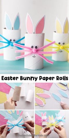 an easter bunny paper roll craft with instructions to make the rabbit out of toilet paper