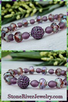 Violet Beaded Bracelet with Glass Beads and Pave Focal. 4 sizes available. Made to order by StoneRiverJewelry Purple Czech Glass Bracelets With Colorful Beads, Purple Czech Glass Bracelet With Colorful Beads, Purple Czech Glass Beaded Bracelets With Spacer Beads, Purple Czech Glass Beaded Bracelets, Purple Czech Glass Beaded Bracelets For Jewelry Making, Purple Glass Beaded Bracelets As Gift, Purple Glass Beaded Bracelets For Gift, River Jewelry, Bracelets Style