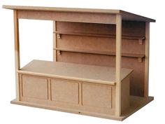 a wooden shelf with two open shelves on the top and one closed drawer at the bottom