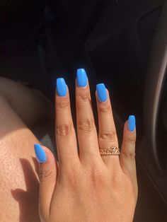 Nail Ideas Short Coffin Shape, Acrylic Nail Designs One Color, Bold Solid Color Nails, Baddie Nail Colors, Coffin Shape Blue Nails, Plain Color Acrylics, Solid Blue Nails Acrylic, Solid Color Nails Acrylic Coffin Short, Acyrilics Nails Coffin