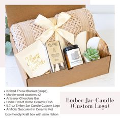 an open box containing personal care items and the words ember jar candle custom logo