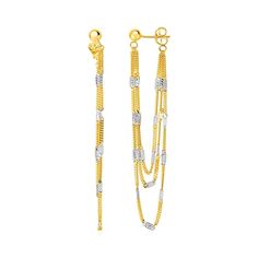 Add a bit of boldness to any occasion with these hanging gold chain earrings that feature textured rectangular accents in white gold. Post earrings held in place with pushback clasps. Gold Chain Earrings, Black Sapphire, Oval Earring, Circle Earrings, Chain Earrings, Pendant Earrings, Luxury Jewelry, Gold Chain, Post Earrings