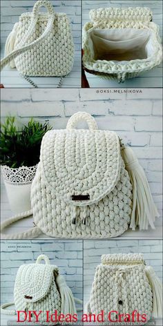 crocheted handbag with tasselled handles and fringes on the bottom