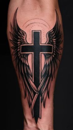 Cross And Wings Tattoo, Cross Tattoo Designs For Men, Cross Tattoos For Men, Cross With Wings Tattoo, Alas Tattoo, Thorn Tattoo, Cross With Wings, Celtic Cross Tattoos, Christ Tattoo