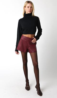 Our Susan Pu Shorts feature a thigh length and a center back zipper closure Woven Fall Chic Outfits, Closure Weave, New York Outfits, Velvet Shorts, Tank Top Long Sleeve, Sweater Crop, Crop Top Sweater, Leather Shorts, Floral Dress Summer