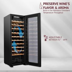 an advertisement for a wine cooler with the words preserve wine's flavor and aroma