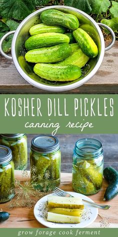 pickles are in jars and on the table