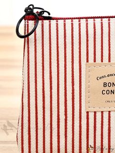 Bird in Bag - Korean-Style Simple Red Striped Fabric Canvas Coin Pouch with Durable Zipper Cute Red Bag With Zipper Pouch, Cute Red Coin Purse For Daily Use, Red Zipper Coin Purse For Daily Use, Red Zipper Cosmetic Bag, Red Rectangular Coin Purse With Zipper, Coin Pouch, Red Color, Korean Fashion, Zipper