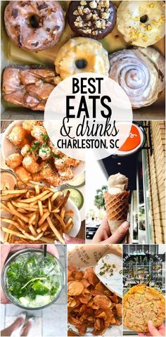 the best eats and drinks in charleston, s c are on this postcard with images of various pastries