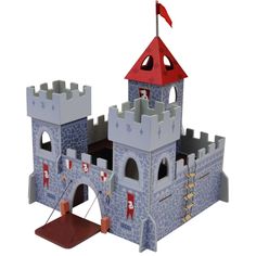 a paper model of a castle with a red flag on it's top tower