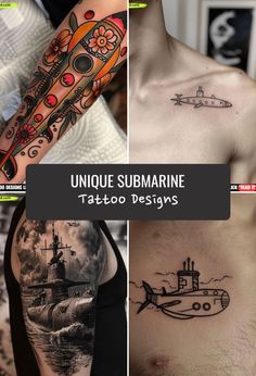 various tattoo designs on the chest and arm