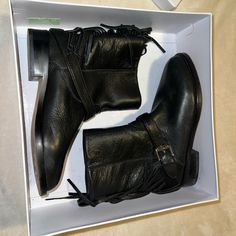 These Boots Are New With Box. The Sticker Is On The Bottom Of The Boots. Black Leather Moto Boots With Low Heel, Biker Cowgirl, Soft Leather Boots, Rebecca Minkoff, New Black, Soft Leather, Leather Boots, Heeled Boots, Size 7